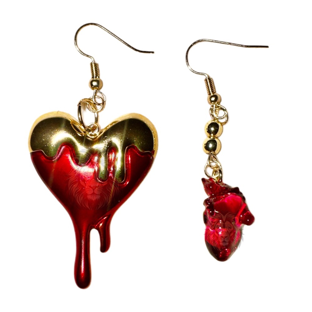 PARAMOUNT Mismatched Melting & Anatomical Heart Gold Hematite Beaded Earrings